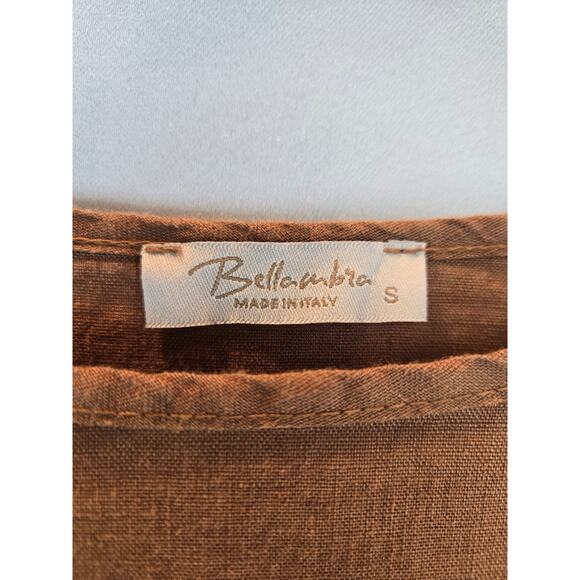 Bellambra Italy Linen Blouse Oversized Hi-Lo Hem 3/4 Sleeves Brown Small - Picture 3 of 8